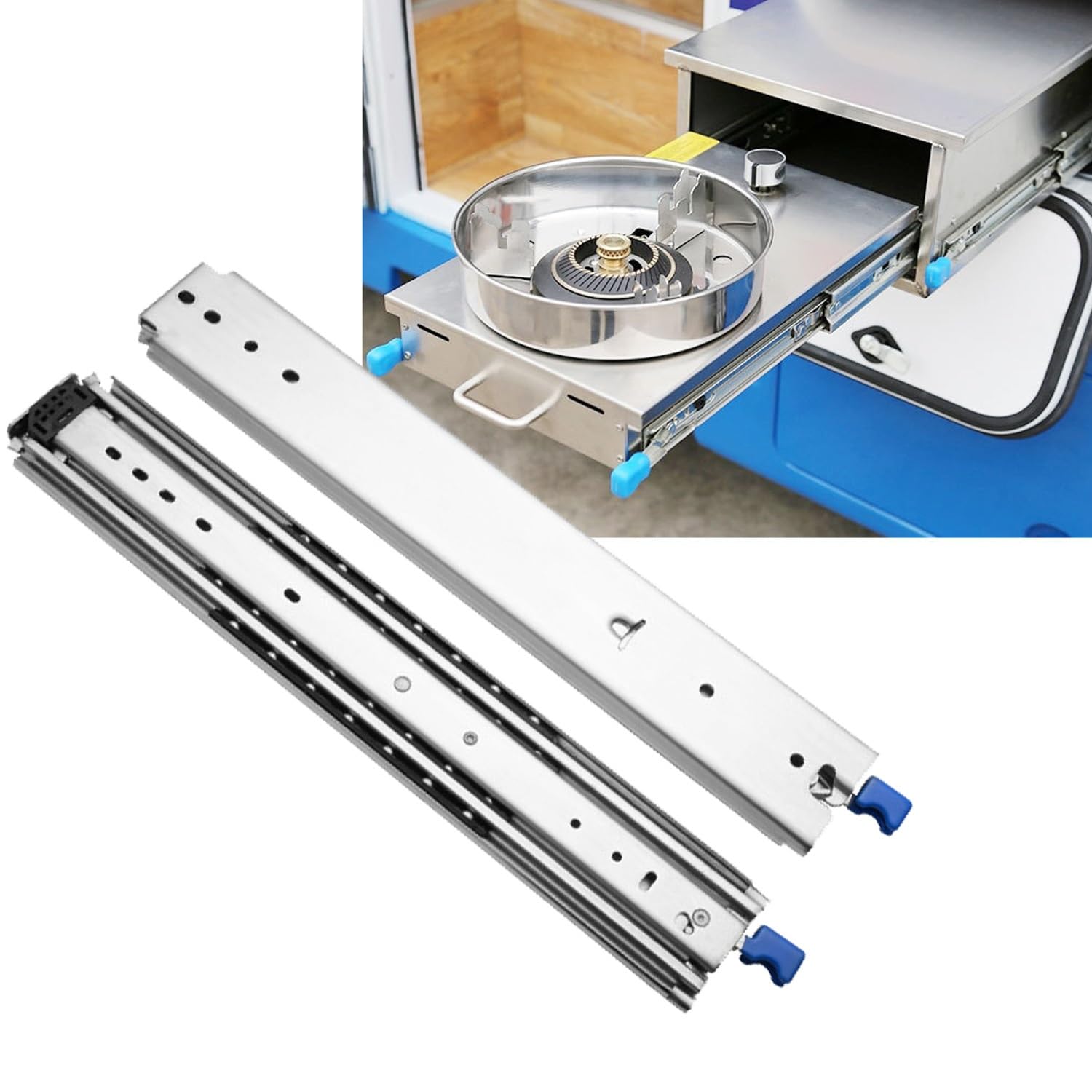 Guías para cajones de extensión completa para un acceso total y soporte de 200 kg