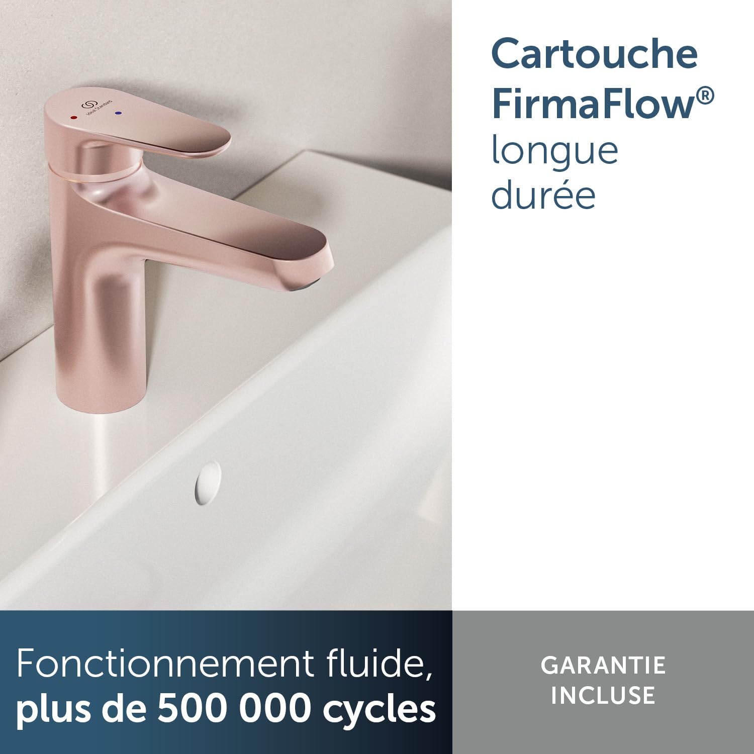 Ideal Standard – Alu+ Mélangeur de lavabo, 120 mm projection de jet, Redresseur de flux, économie d'eau, technologie Blue Start, système FirmaFlow, éléments de base en aluminium, Rosé