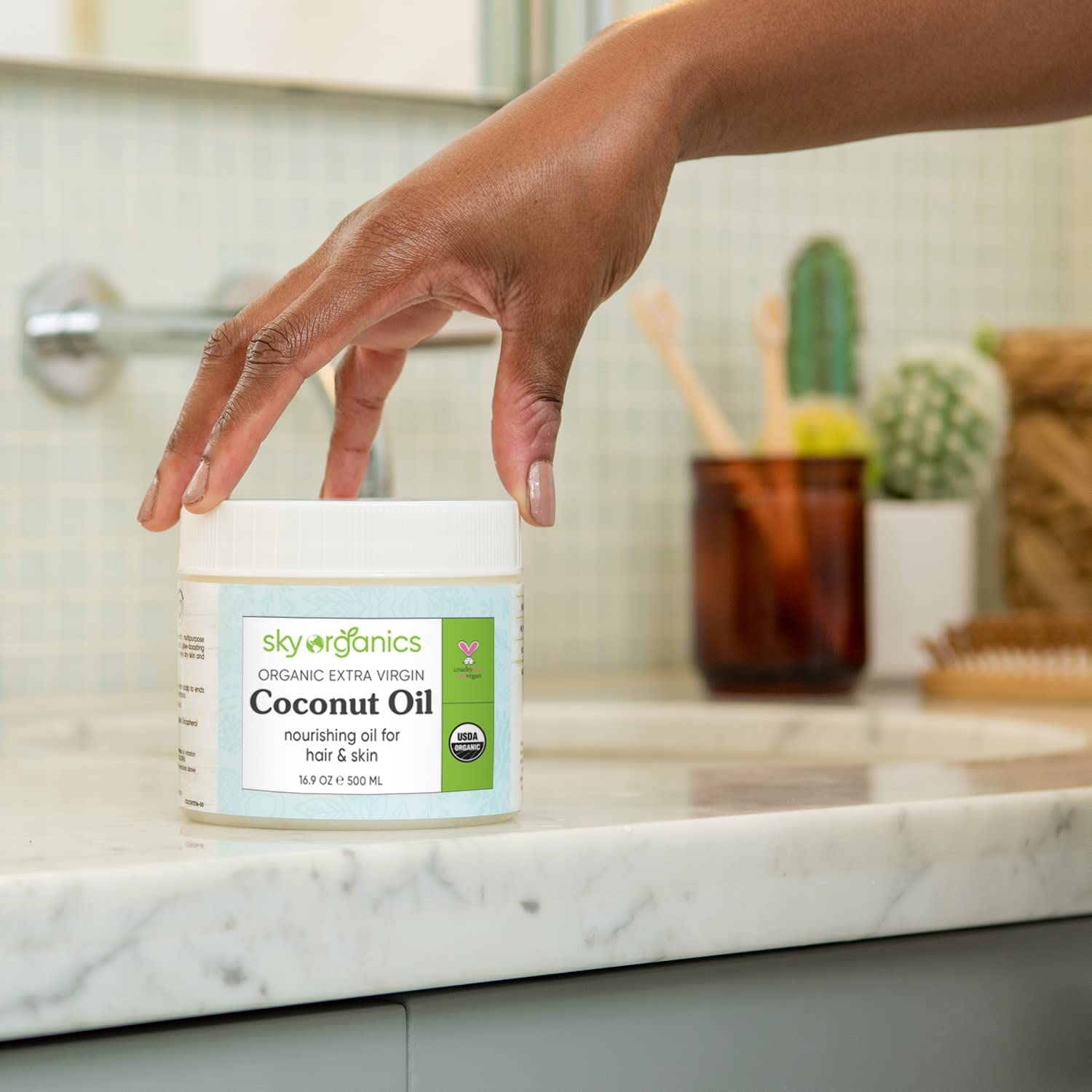 Sky Organics Organic Extra Virgin Coconut Oil for Hair & Skin, 100% Pure & Cold-Pressed USDA Certified Organic to Moisturize, Soften & Nourish, 16.9 fl. Oz