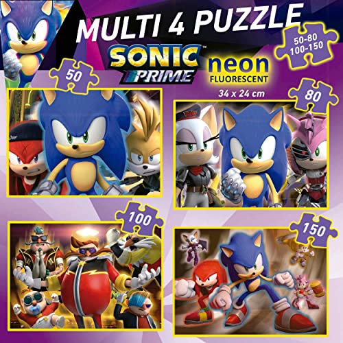 Educa 19631 Multi 4 Jigsaw Puzzles Sonic Prime 50+80+100+150 Neon, Assorted, 34 x 24 cm - Image 3