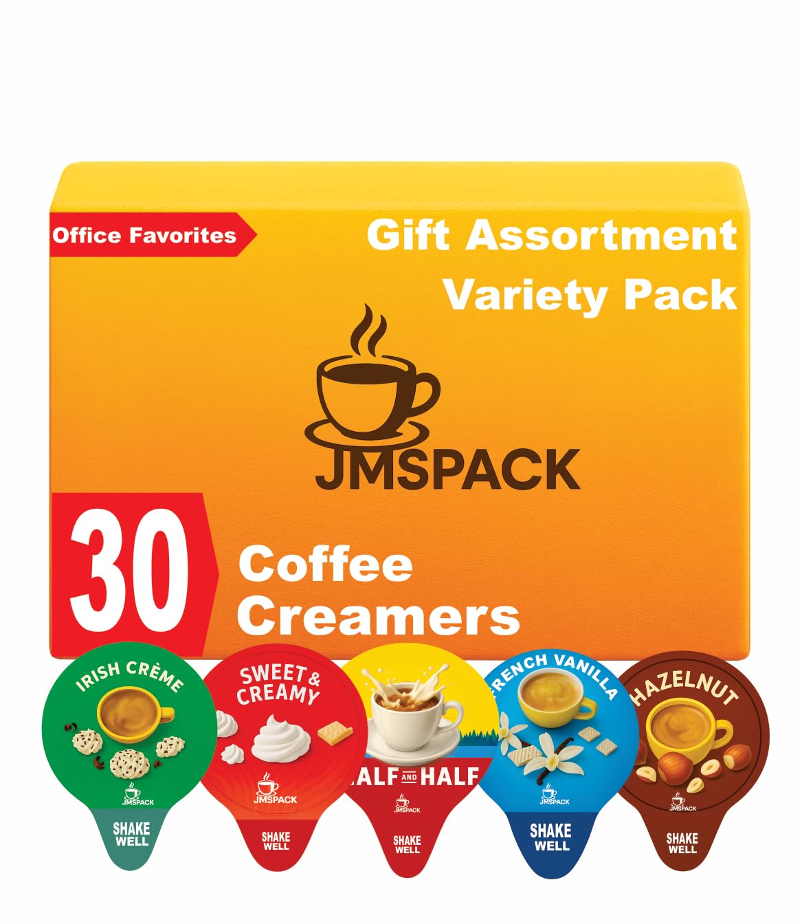 Variety Pack Creamers Liquid Creamer Singles, Gift Assortment Box, Coffee Cream, French Vanilla, Hazelnut, Irish Creme, Italian Sweet Creme & Half-Half, 25 Plastic Stirries , No Refrigeration - Box Of 30 - 5 Flavor
