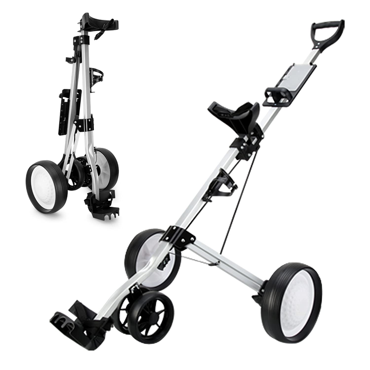 Buy PGM Golf Push Cart with Drink Holder, PushPull Golf Carts 4 Wheel Folding with Foot Brake