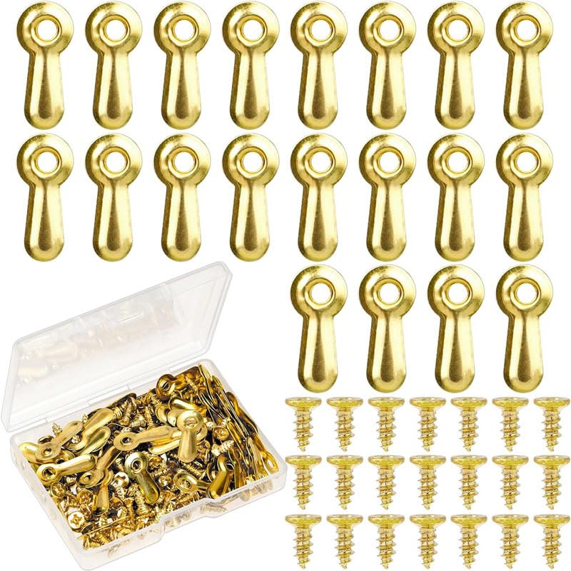 Image of 100 Pcs Frame Picture Turn Button Fasteners Set Gold Hardware Backing Clips Picture Frame Backing Clips with Screws for Hanging Pictures (Golden), LANMFU-ls11