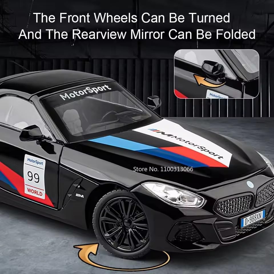 Image of 1:24 B-M-W Z4 Diecast Metal Pull Back Car with Openable Doors with Lights and Sound Toy Decoration, Showpiece Car Best Gift Toys for Kids【Black】