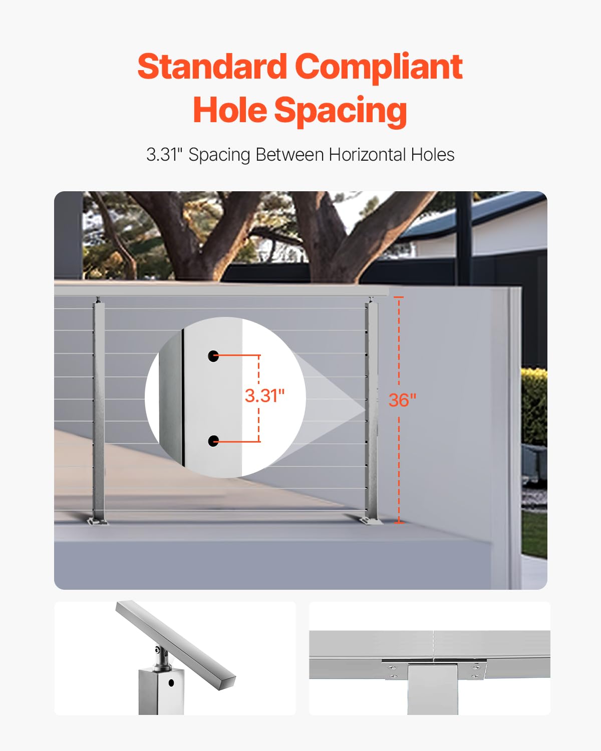VEVOR Ringhiera per Recinzione da Balcone 914x100x100 mm da Giardino Balcone Ponte in Acciaio Inox, Kit di Palo per Balaustrata da Terrazza, Argento, 1JZLGZXYS91466KZK001V0