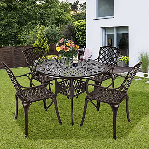 Titimo 5Pcs Cast Aluminum Patio Dining Sets,1 Pcs 41" Round Table 4 Pcs Chairs, With Umbrella Hole For Outdoor Lawn Garden (1 Round Table + 4 Chairs, Without Cushions) #TOP5