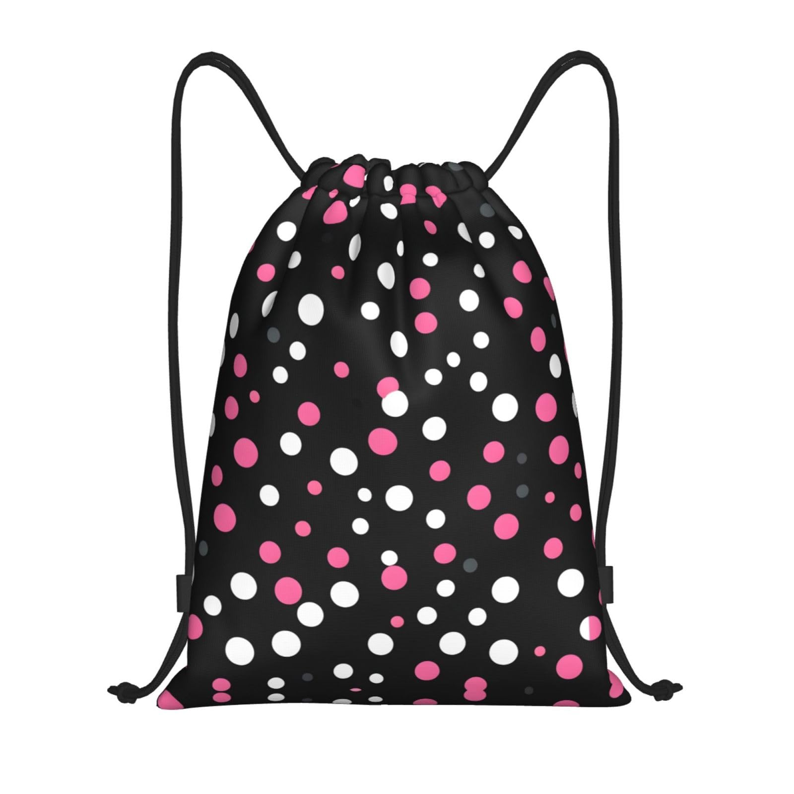 JEJEA black polka dots print Drawstring Backpack Drawstring Gym Bags Draw String Bags Backpack for Swimming, Beach