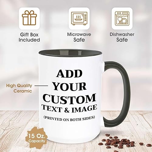 Miniatura 5 de Taza de café de cerámica personalizada para añadir su propia imagen y texto, taza de té de 15 oz (mango blanco)