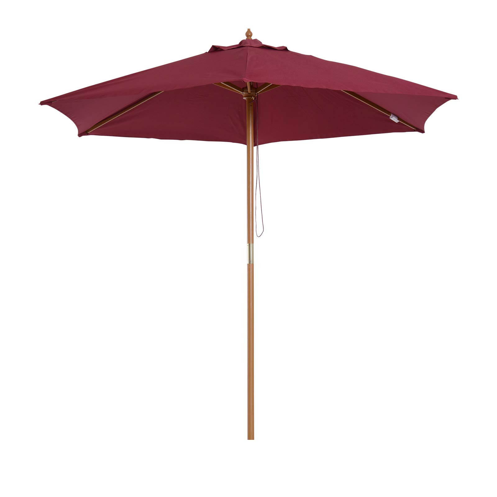 Outsunny Sombrilla Parasol de Madera Ø250x230cm para Exterior con 6 Varillas Sistema de Cuerda con Fijación Desmontable Portátil Fácil de Guardar y Transportar Rojo Vino