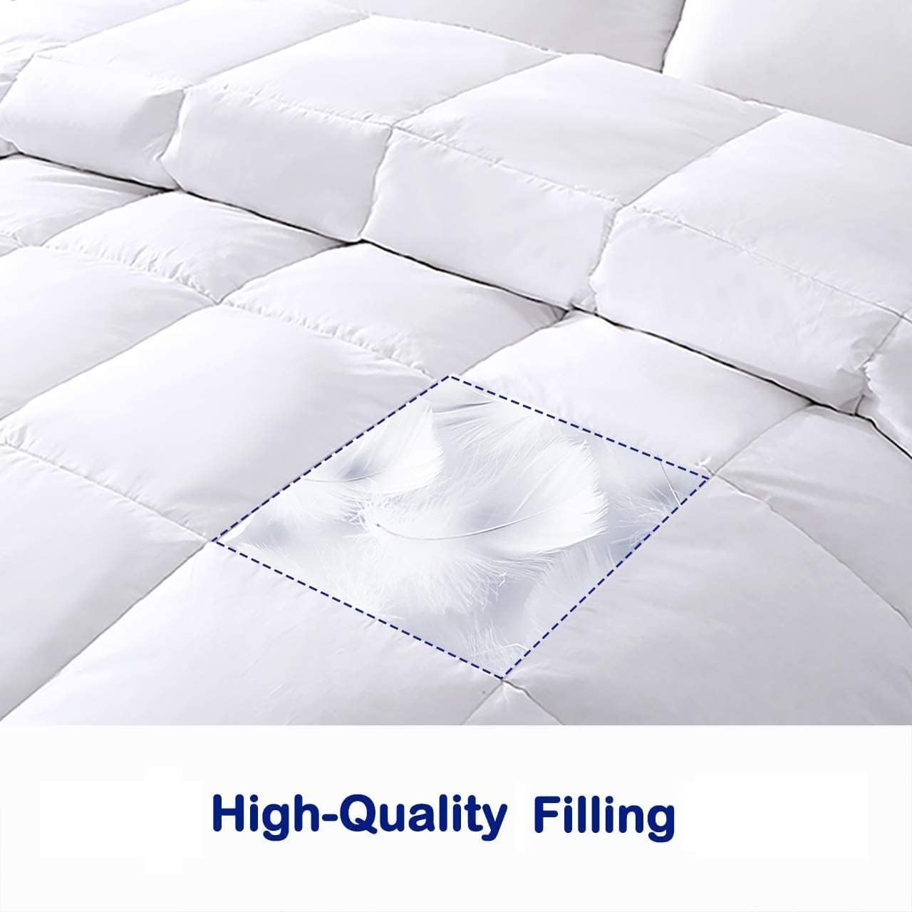 DOWNCOOL Feather Down Comforter Twin Filled with Feather & Down, White Quilted Feather Comforter with Cotton Cover– All Season Fluffy Duvet Insert or Stand-Alone