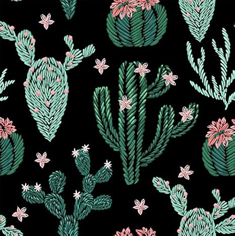 Amazon Haokhome サボテン 剥がして貼れる壁紙 取り外し可能 ブラック グリーン ピンク フローラル ビニール 粘着シェルフライナー 17 7インチ X 10フィート 壁紙