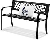 VEVOR 46" Outdoor Garden Bench - Heavy-Duty Steel Frame, Mesh Backrest, 480 lbs Capacity, Patio Park Porch Seating for 1-3 People