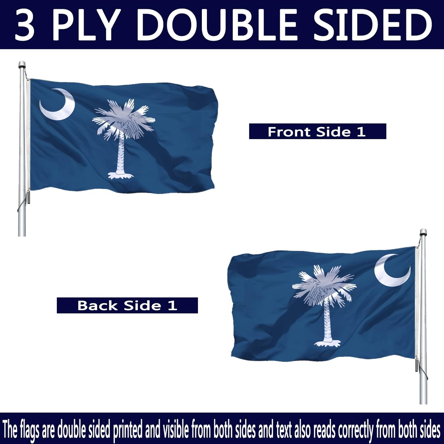 South Carolina Flag 3x5 Outdoor Double Sided- Heavy Duty SC State Flags with 2 Brass Grommets Palmetto State Flag - Image 3