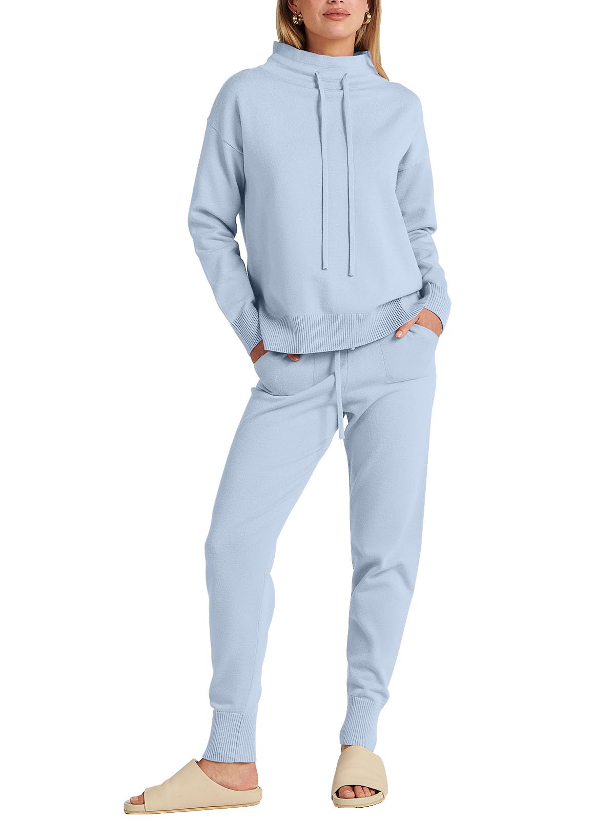 ANRABESS Women's Two Piece Outfits Long Sleeve Turtleneck Pullover Top & Drawstring Pants Sweatsuit Lounge Set