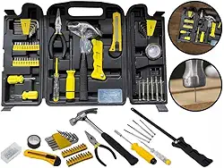 Kit de Ferramentas Profissional e Doméstico, 200 Peças, Maleta Preta, com Martelo, Chaves, Bits, Estilete e Fixadores