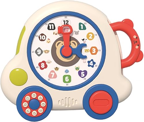 Reloj de enseñanza interactivo de juguete con luz y sonido, juguete de aprendizaje temprano con piano y música relajante esfera multifuncional que