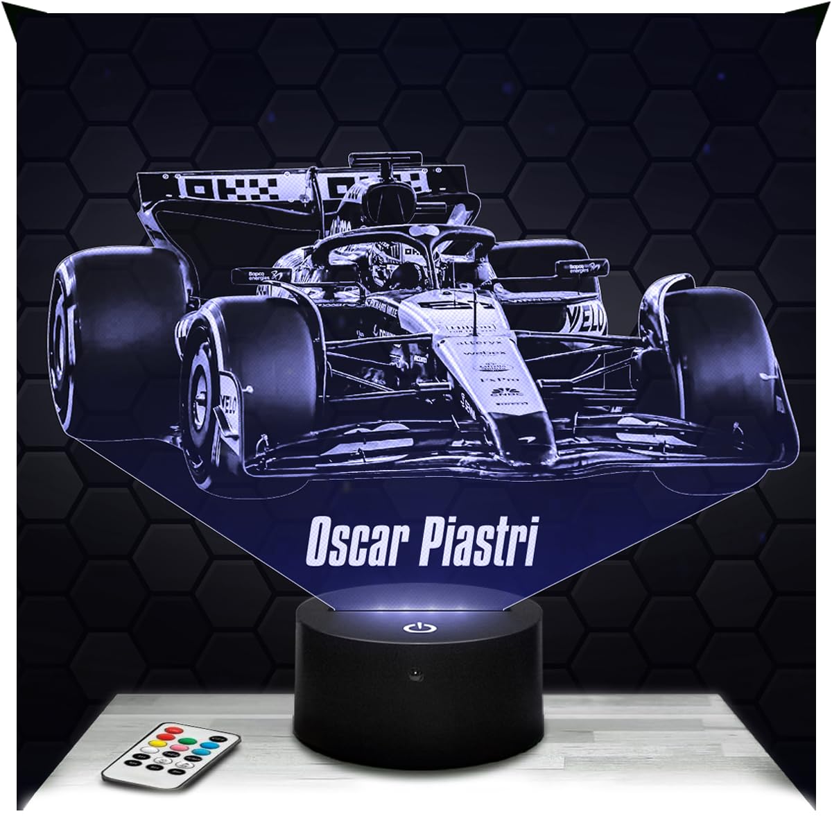 Lampephoto.fr - 3D Lamp Oscar Piastri F1 Formula 1 Racing Driver, Touch LED Night Light, 3D Hologram Effect, Christmas Birthday Gift Idea for Men, Bedroom Decoration Object