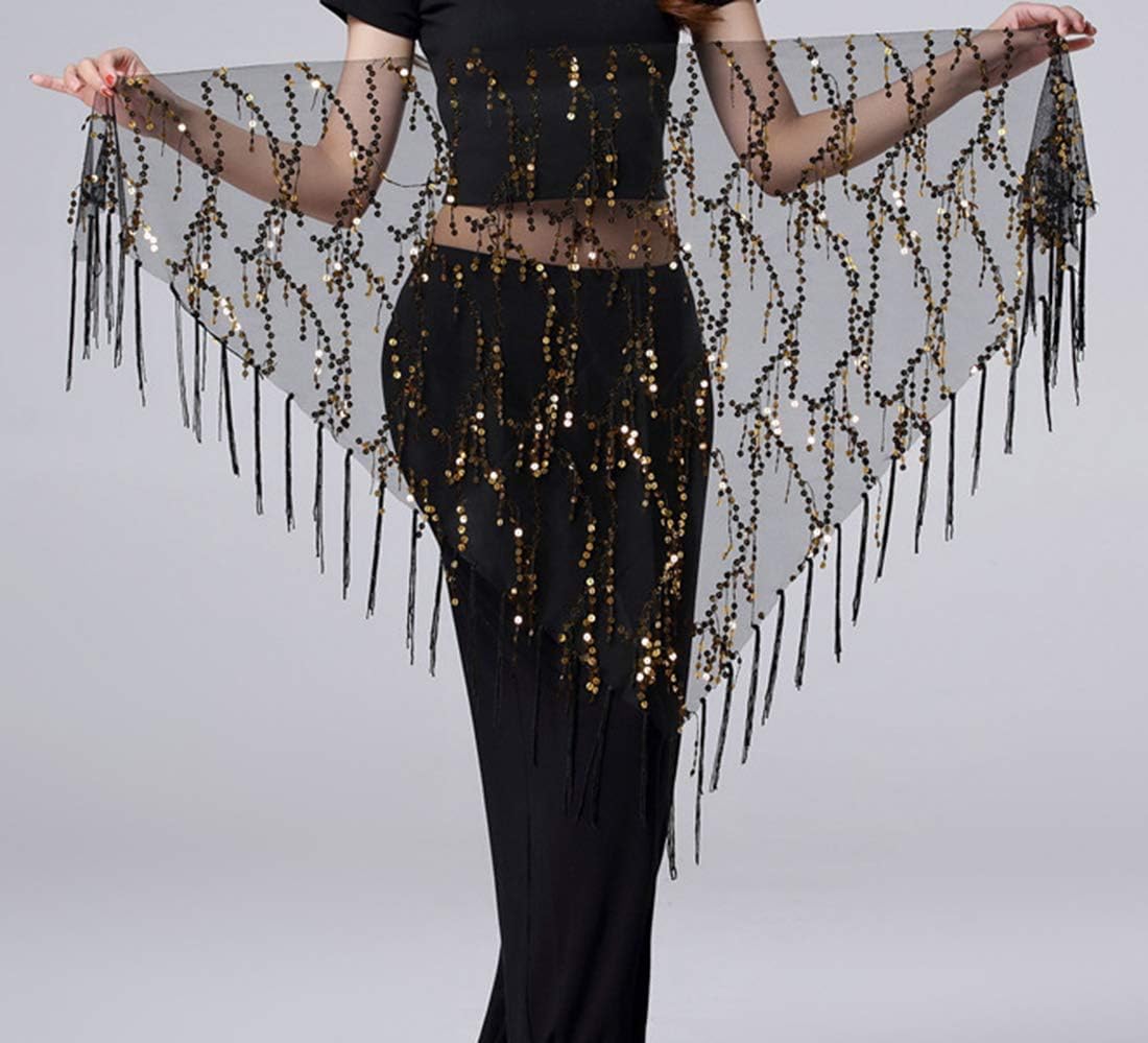 Lauthen.S Women Belly Dance Hip Scarf, Sequin Tassels Triangle Tribal Wrap Skirt Waist Chain - Image 3