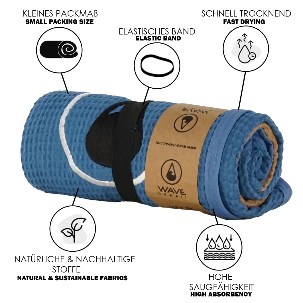 WAVE HAWAII Travel-Badeponcho Gr. L-XL 171-199cm & Reisehandtuch 130 x 80cm, Lighd, 100% Baumwolle, hochwertige Qualität, robust, Schlaufe, leicht, Strand, Urlaub, Outdoor, Camping, Vanlife