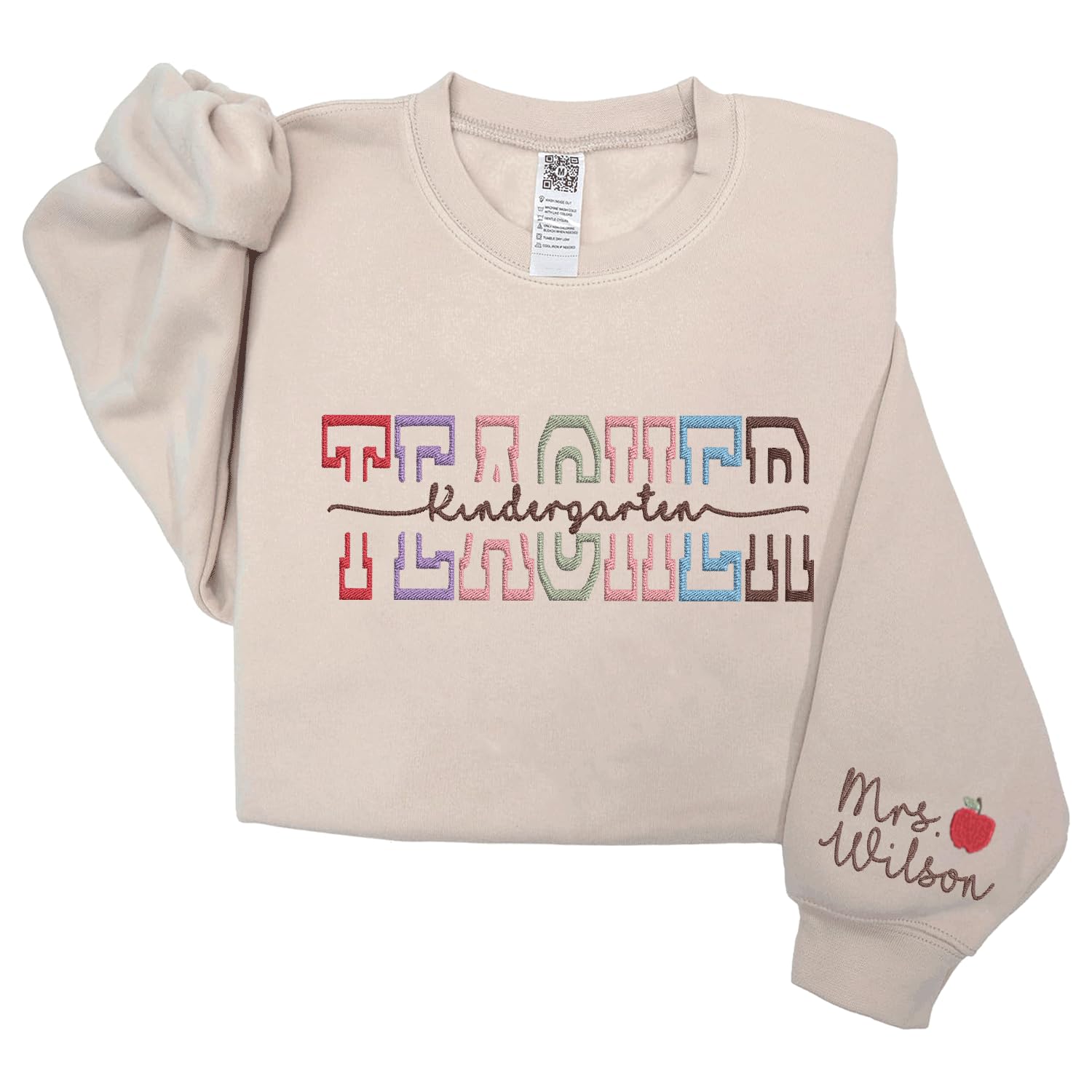 Love Signal Embroidered Crewneck Sweatshirt, Women's Teacher Shirt, Back to School Teacher Appreciation Gift