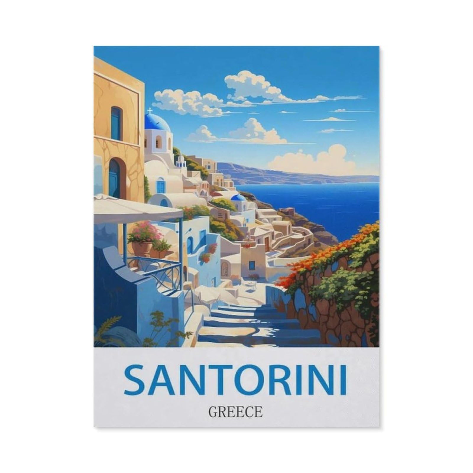 BEAYODKP Santorini Greece，Diamond Art Kits for Adults and Kids, Full Drill Round Rhinestone Paint with Diamonds（50 x 60 cm/19.68 x 23.62 inches）-CM35