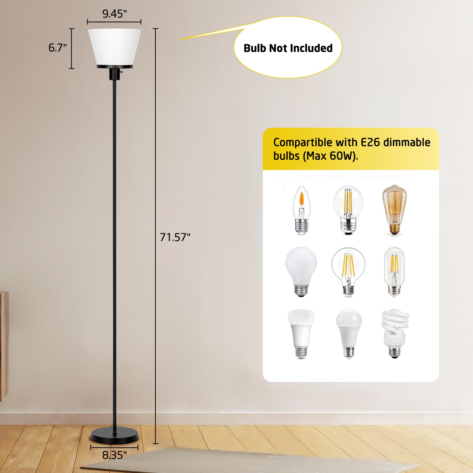 Kukobo LED Floor Lamp Tall Standing Lamp, Black Modern Torchiere