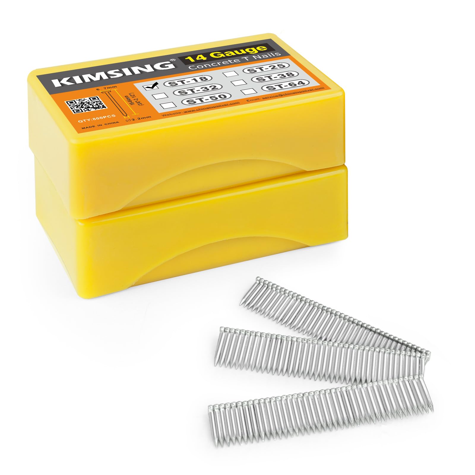 KAMSIN 14 Gauge Concrete T Nails, 3/4'' (18MM) Length Collated Concrete T Nails, Galvanzied, 2PACK 1600PCS, Fasteners for Pneumatic Concrete T Nailer, Air T Nail Gun