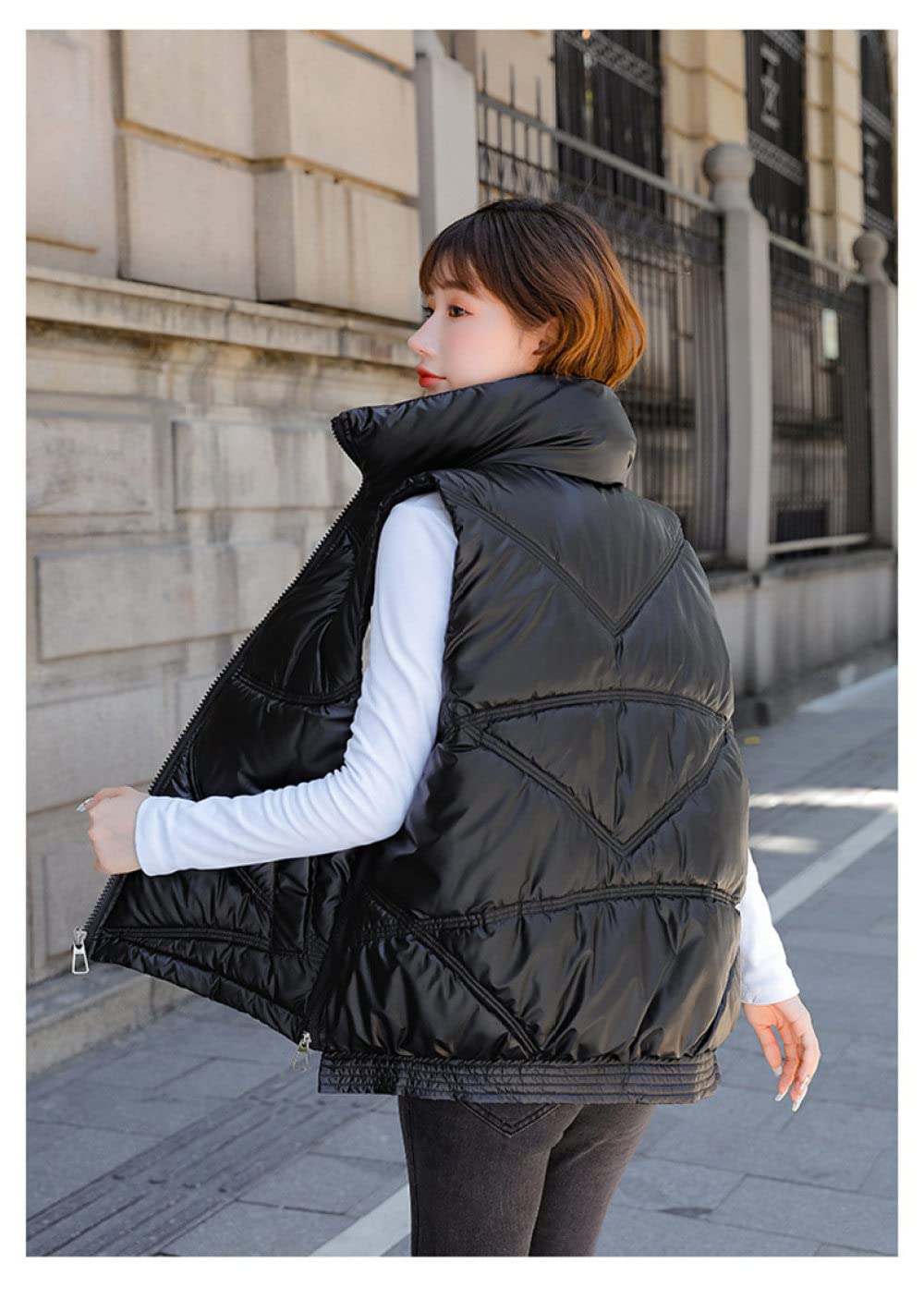 Bodywarmers Dames,Dames Gewatteerd Gilet Casual Plus Maat Kort Donkerblauw Lichtgewicht Opstaande Kraag Rits Zakken Winter Winddicht Bodywarmer Vest Gewatteerd Mouwloos Jack Jas Vest,4Xl