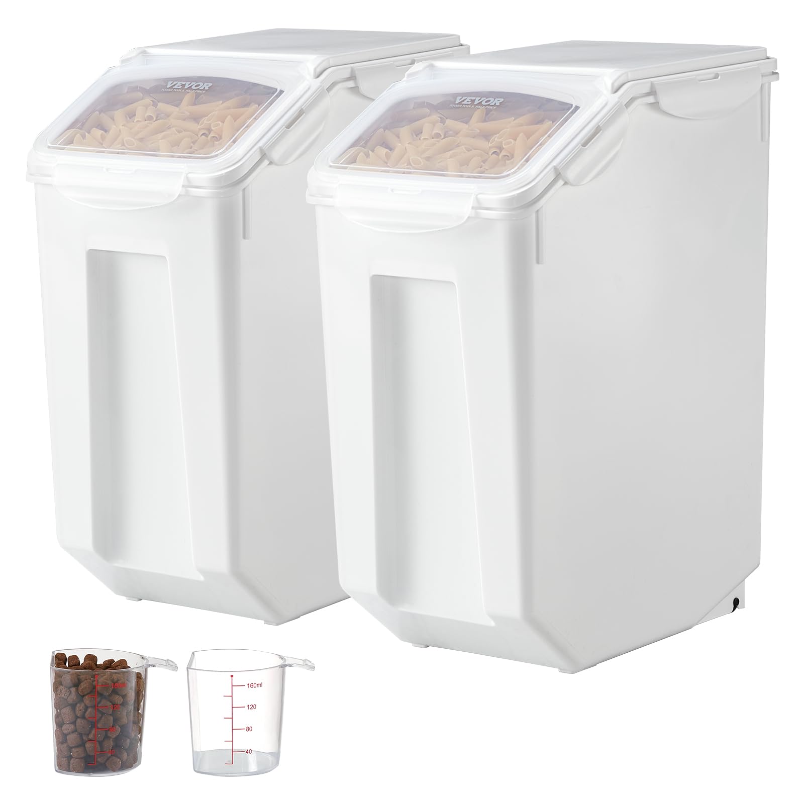 VEVOR Contenedor de Almacenamiento de Arroz, para Perros con Capacidad de 20 L x 2, Contenedor para Harina, Cereales y Granos, para Mascotas con Ruedas, 2 Tazas Medidoras, 360 x 225 x 445±10 mm