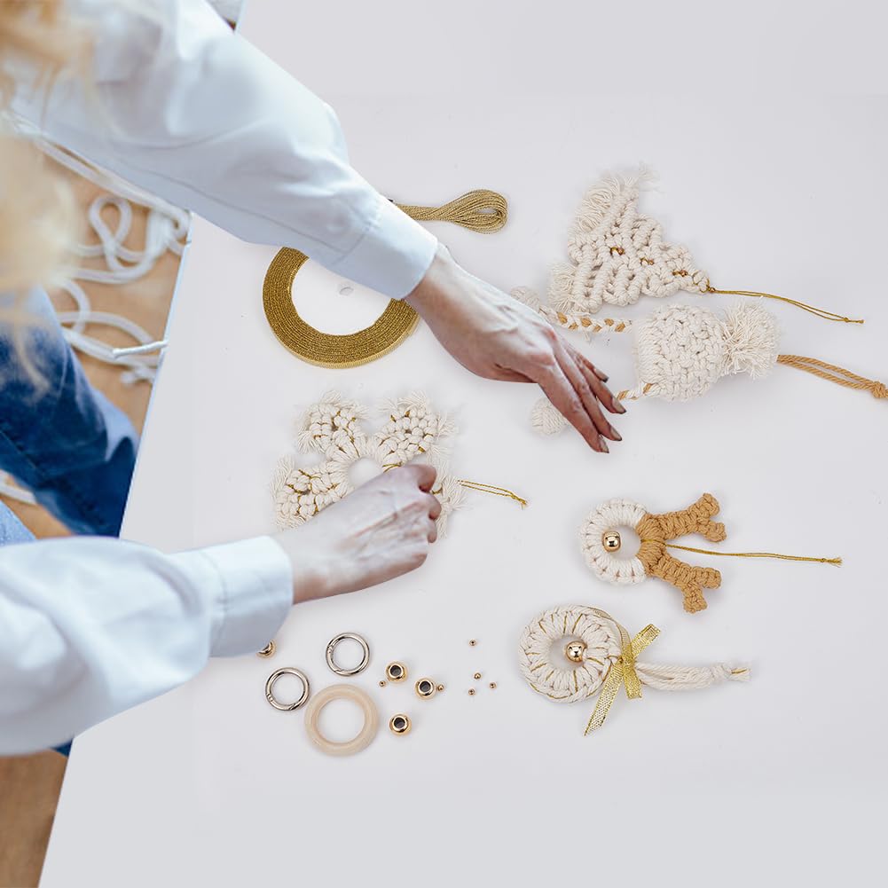 Kit Macramè Natale INFUNLY - 5 Decorazioni Fai Da Te Con Fiocco Di Neve, Per Principianti - Foto 8