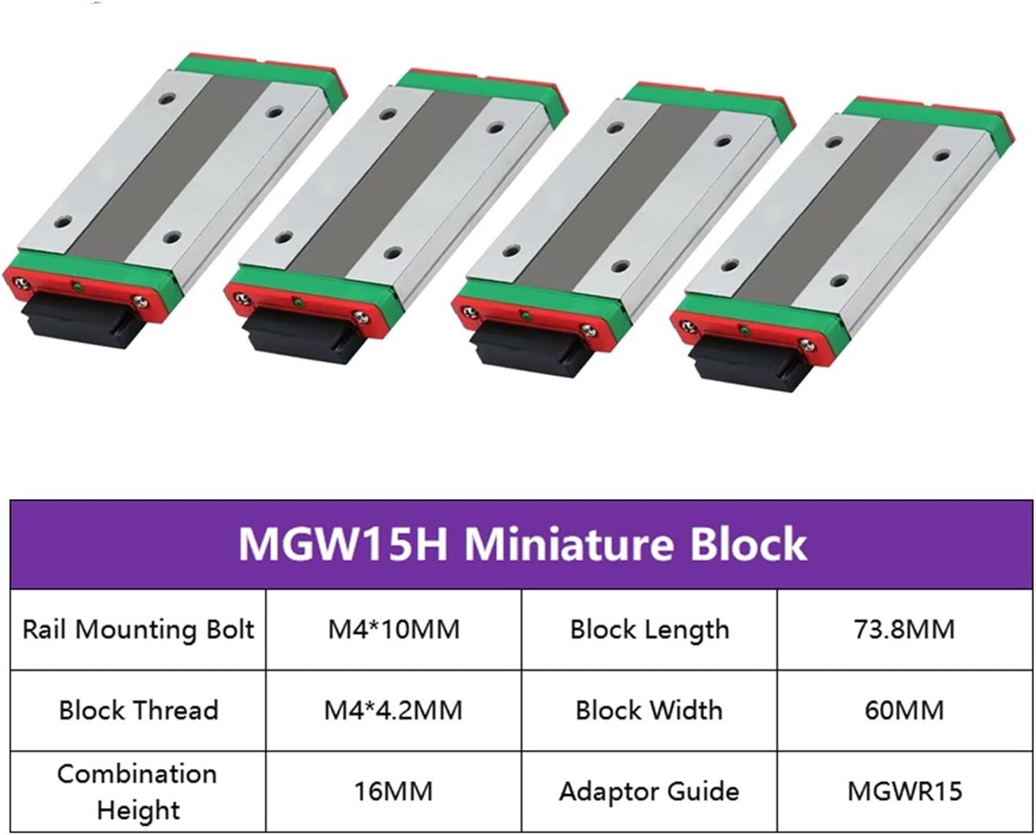 4pcs MGN15C MGN15H MGW15C MGW15H Carriage Block for Linear Guide MGNR15 MGWR15 CNC Part for 3D Printer (4PCS MGW15H)