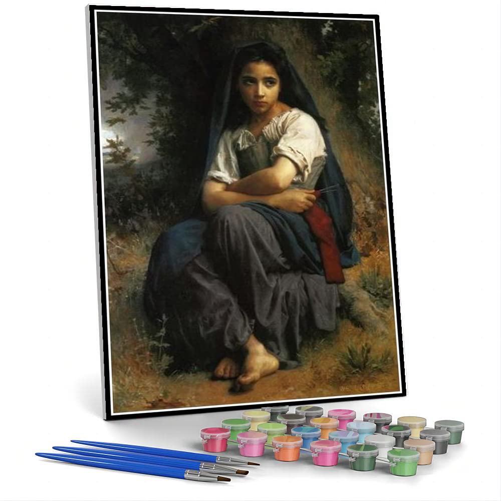 Hhydzq M Paint By Numbers For Adult Kits The Little Knitter Painting By Willia-Adolphe Bouguereau Paint By Number Kit On Canvas For Beginners