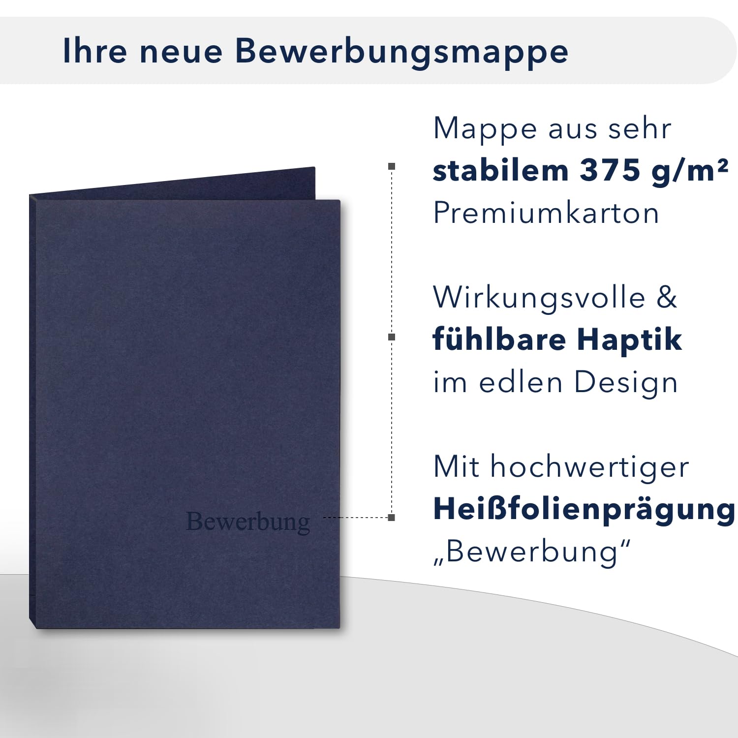 BL-exclusivdruck® Optima-Plus Lot de 5 chemises de candidature en 3 parties Bleu marine Avec inscription Bewerbung