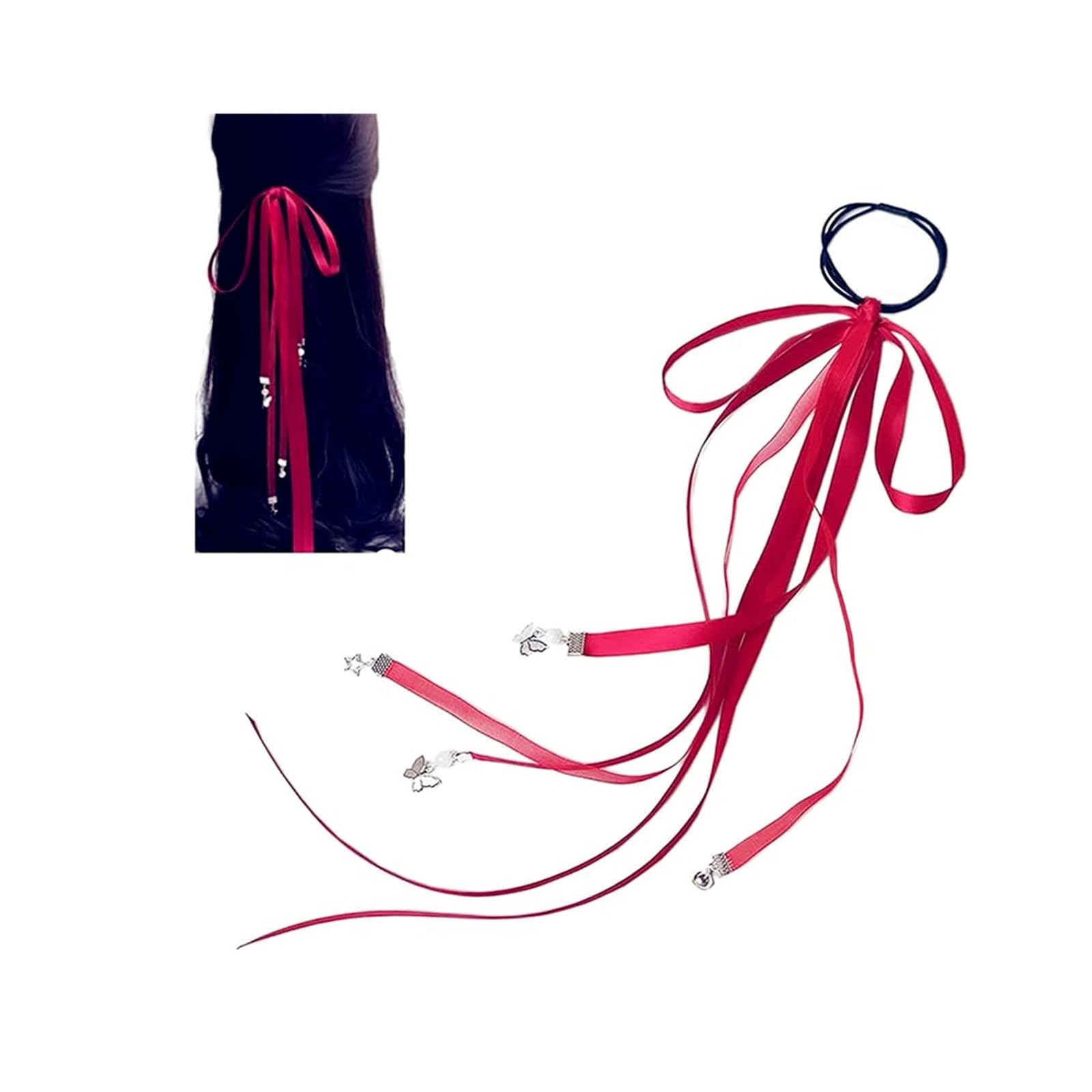 JinYu Red Hua Cheng Headband Cosplay Tian Guan Ci Fu Costume Fashion Antique Ribbon Hair Accessories and 10pcs Stickers