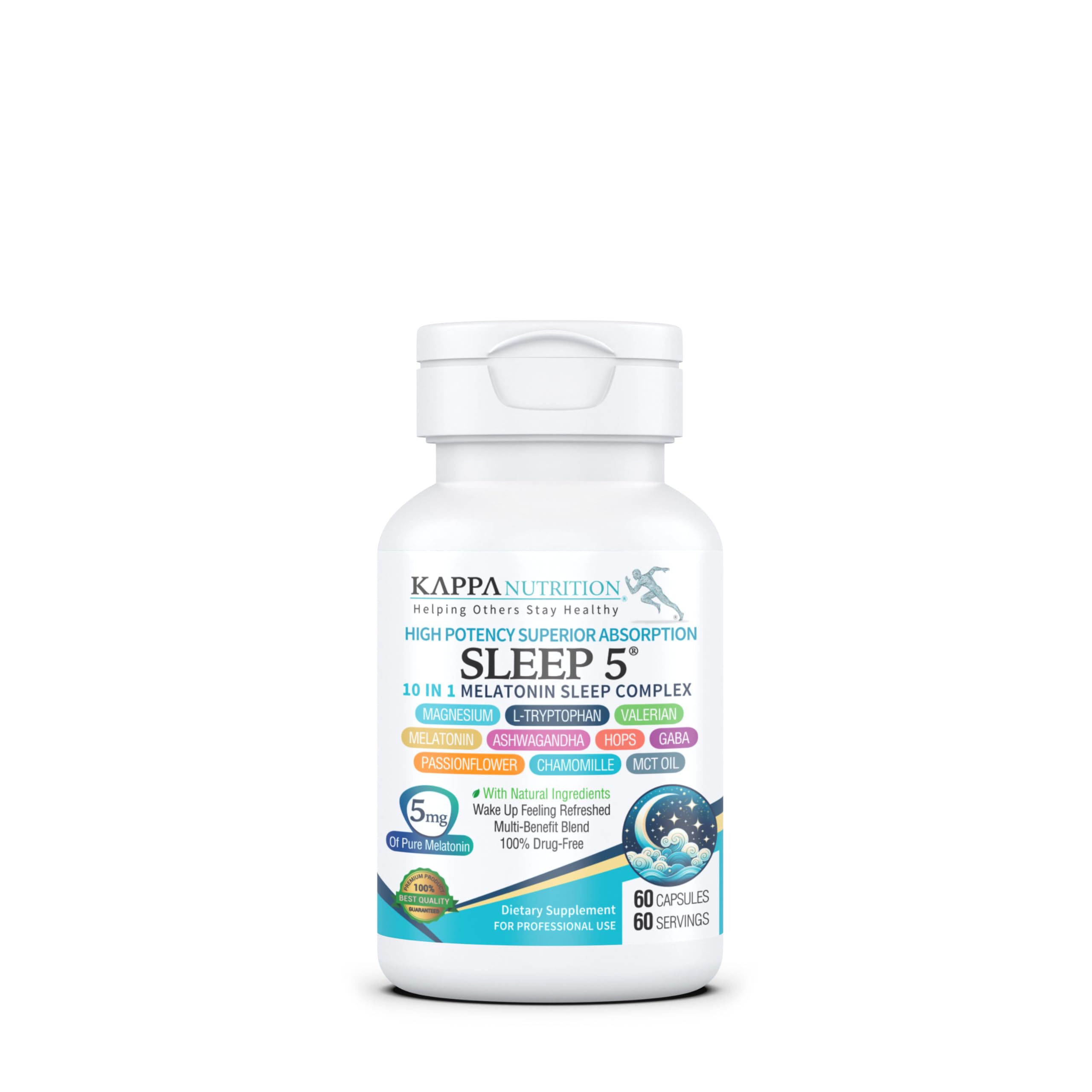 Sleep 5, Sleep Aid, 5mg of Melatonin, 60-Day Supply, Non-Habit Forming Vegan Capsules Natural Ingredients for Easier Bedtime, Herbal Supplement, Valerian Root, Chamomile Non-GMO