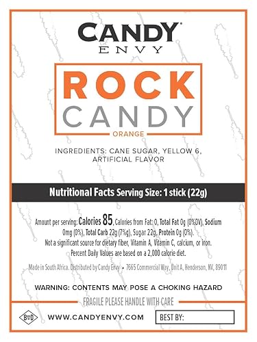 Miniatura 7 de Candy Envy - Palitos de Azúcar de Caramelo de Orange Rock - Sabor a Naranja - 36 Indiv. Envueltos