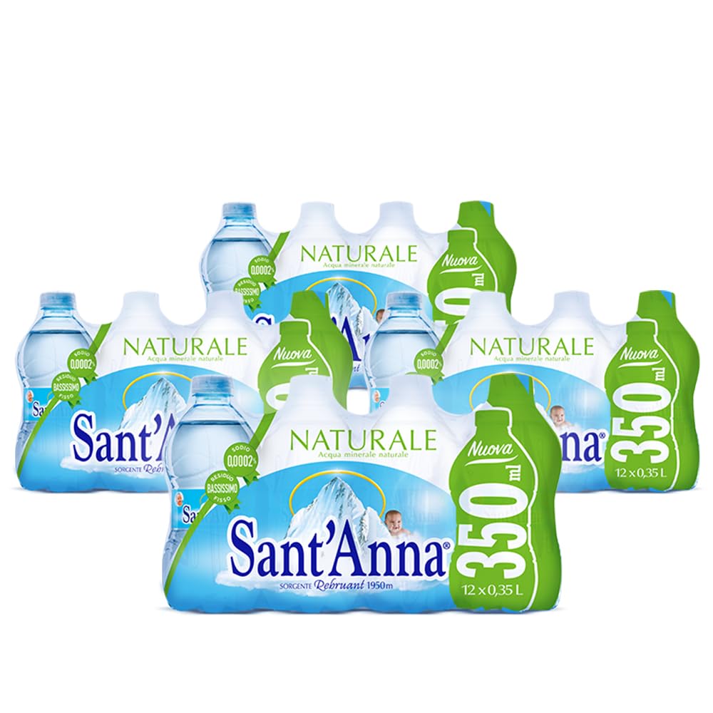 Acqua Sant'Anna Pack 0,35L Naturale | 48 bottiglie formato da borsetta | Acqua Minerale Naturale Oligominerale Minimamente mineralizzata | Bottiglie di Plastica 100% Riciclabile