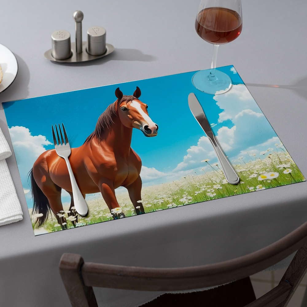 Sets de table imprimés cheval marron et fleurs blanches résistants à la chaleur pour le comedor