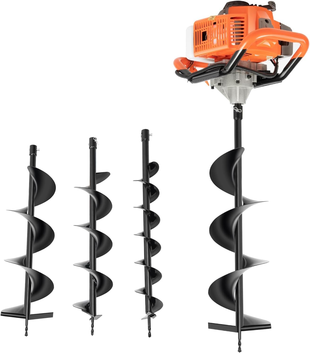 72cc Ahoyadora de gasolina, 2.3kw de 2 tiempos con 3 brocas (Ø100/150/200mm), ahoyadora de gasolina para tierras de cultivo, jardín y plantas | 0-300rpm | 1L de tanque