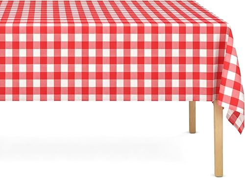 sunepany Paquete de 3 manteles de plástico a cuadros rojos y blancos, desechables, rectangulares de 54 x 108 pulgadas, mantel de picnic a cuadros