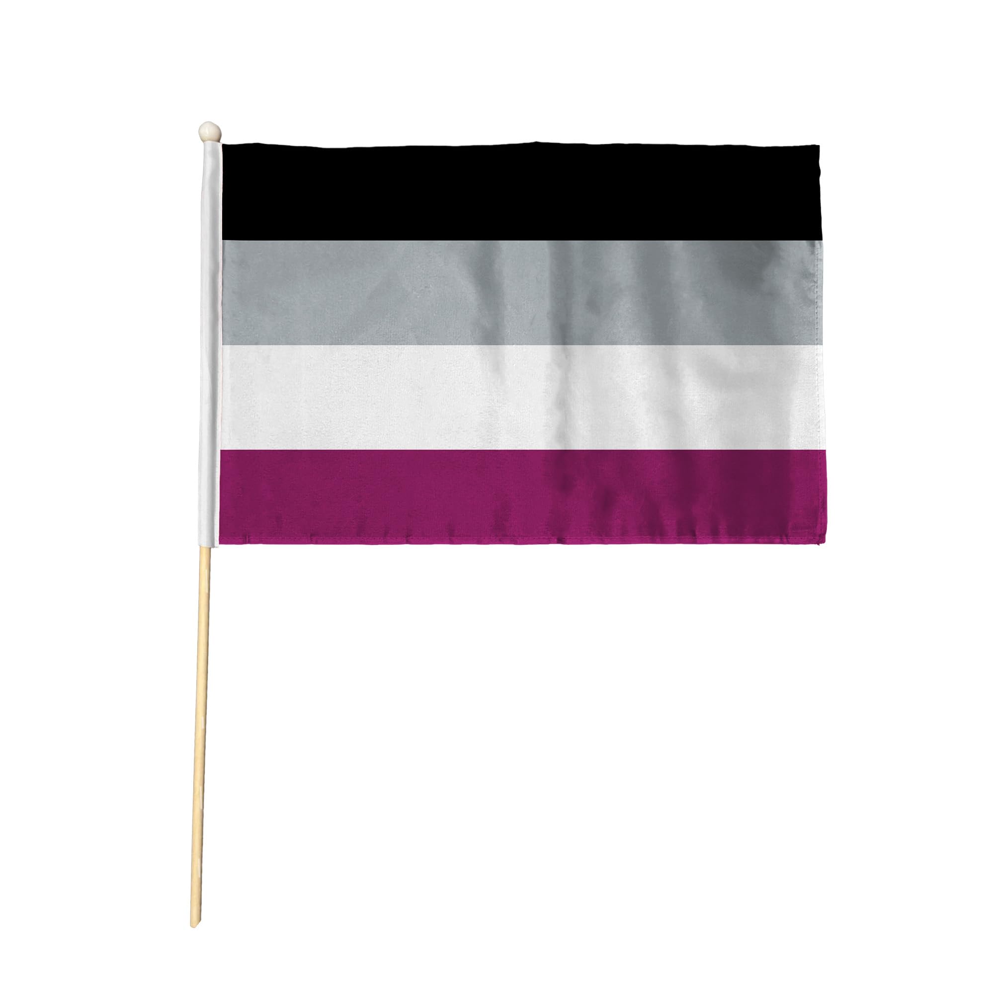 Flagtex Asexual Pride Hand Waving Flag (18x12 Inch Large) - Premium Wooden Stick Hand Flag Big Size Natural Wood Pole LGBTQ Black Grey Purple Flag Events