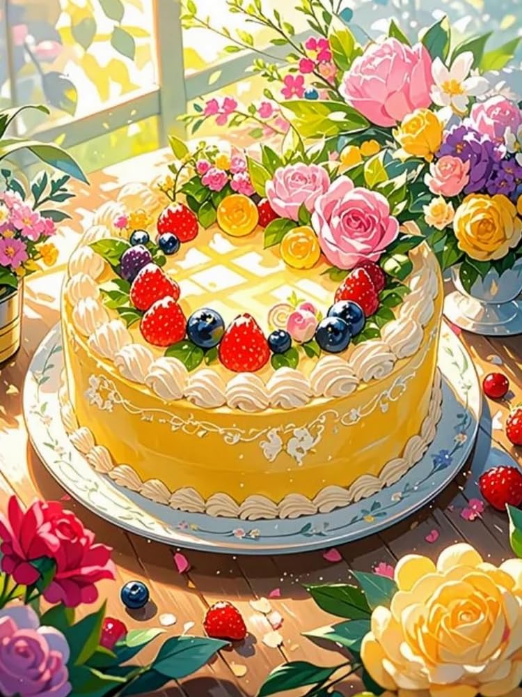 Renqidian Stamped Cross Stitch Kits for Adults Cake 11CT Beginner Embroidery Kit DIY Advanced Handmade Crafts Home Decor (40x50 cm)