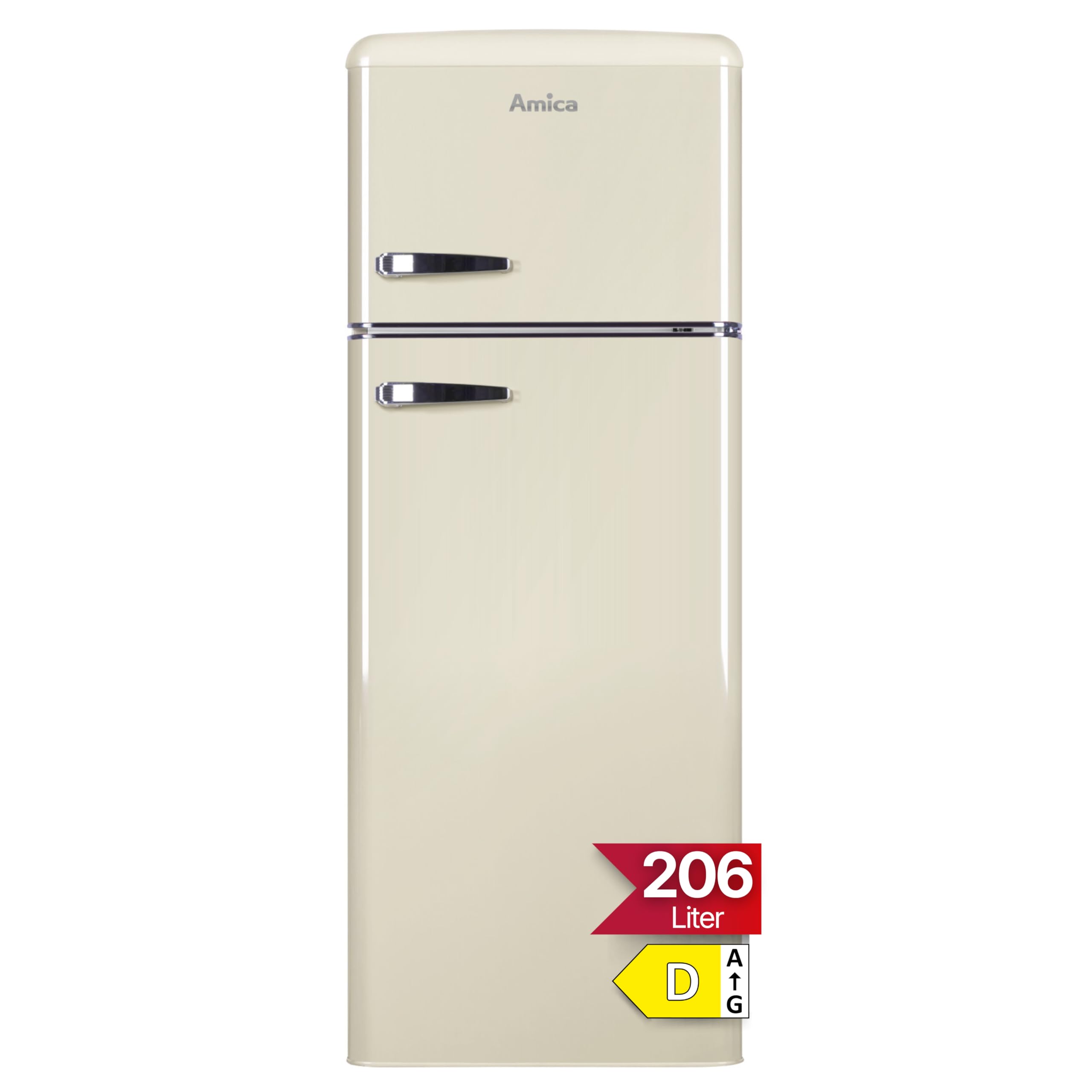 Amica Retro Kühl‑Gefrierkombination freistehend 206 l FrostControl LED Beleuchtung 144 x 55 x 62 cm – Kühlschrank Beige