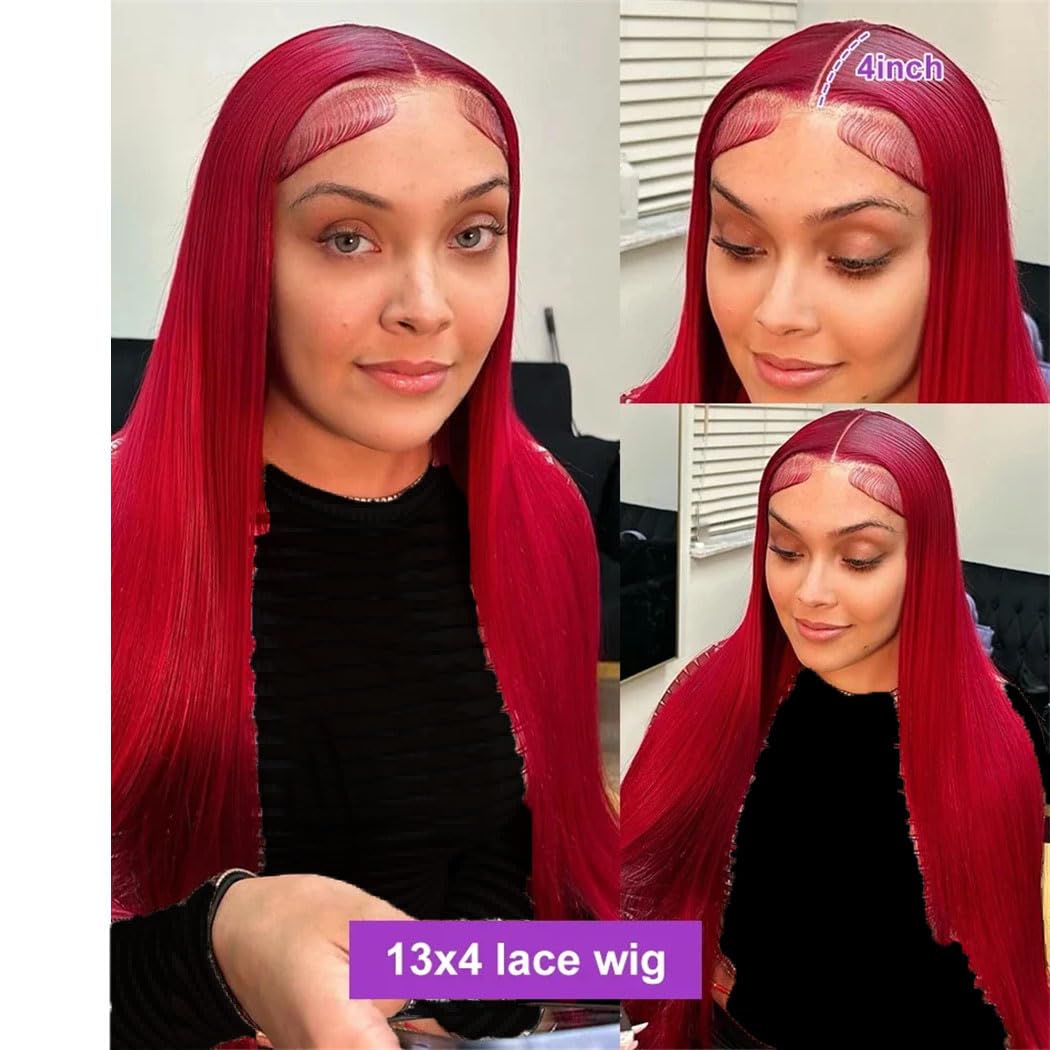 Women's Brazilian Red 13X6 HD Lace Front Wig Straight Human Hair 200% Density 13X4 Transparent Lace Frontal Wig Pre-Plucked With Baby Hair