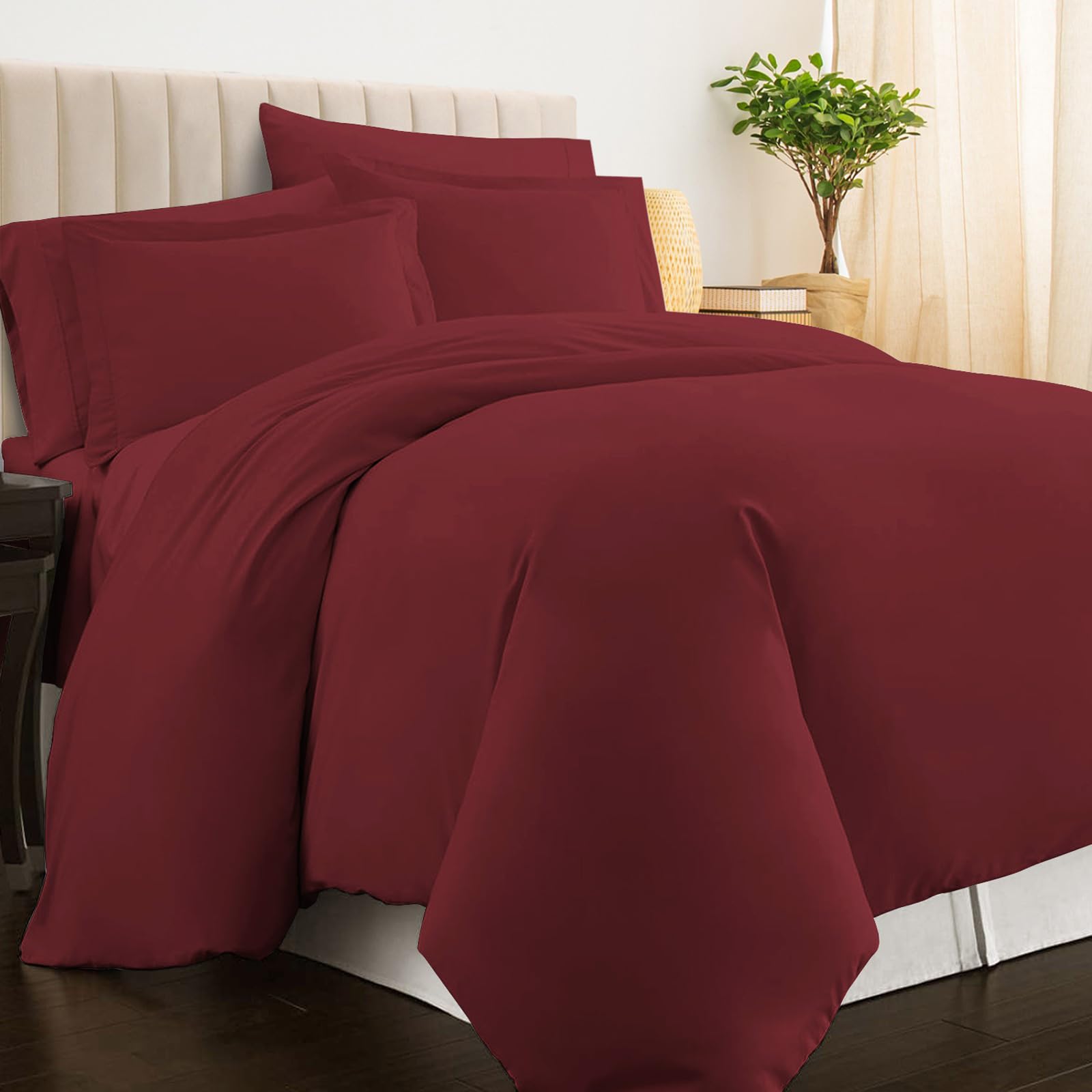 Pizuna Rio Red 100% Cotton Emperor Duvet Cover Set 400 Thread Count Long Staple Cotton Duvet Cover 285X240cm, Soft Sateen Weave Quilt Cover With Button Closure (Emperor Duvet Cover)