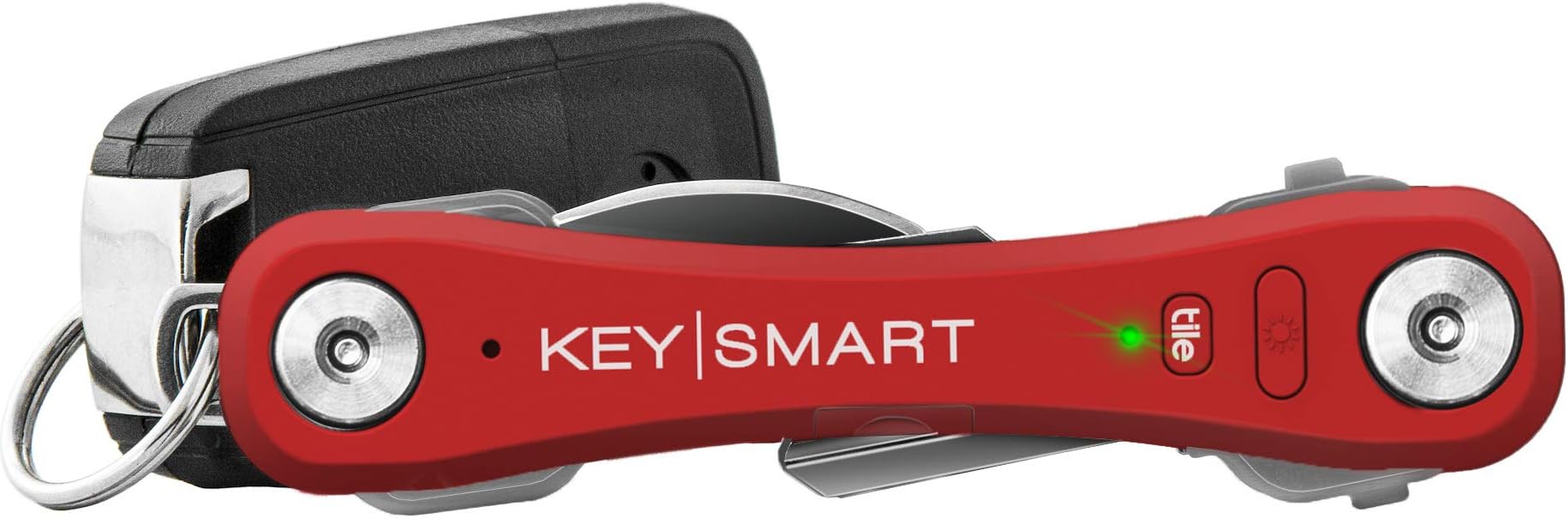 KeySmart Pro - Compact Smart Key Holder w LED Flashlight & Tile Bluetooth, EDC Key Organizer, Attach Car Key Fob, Other Mini Tools & Accessories (up to 10 Keys, Red) - Discontinued