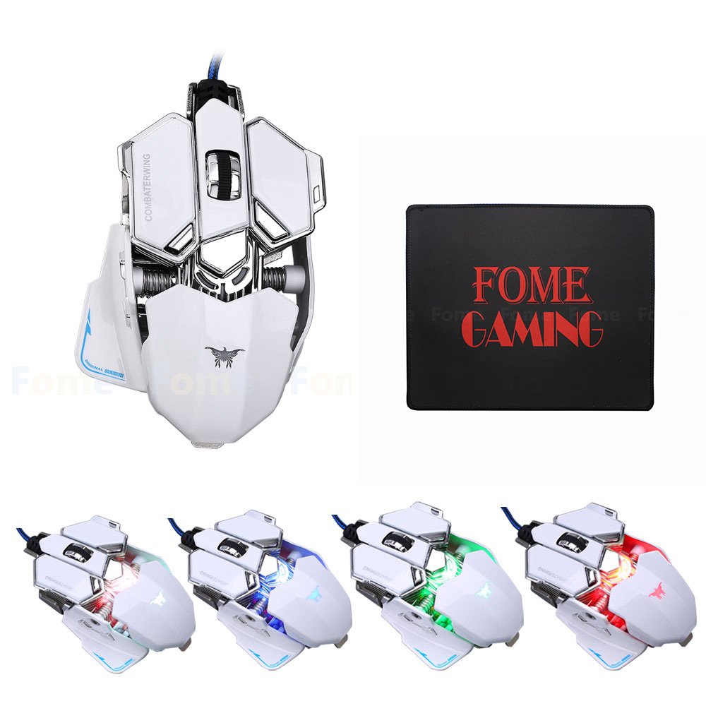 USB Wired Gaming Mouse,FOME GAMING COMBATERWING CW-80 4800 DPI Optical USB Wired Professional Gaming Mouse Programmable 10 Buttons RGB Breathing LED Mice + FOME GAMING Mouse Pad