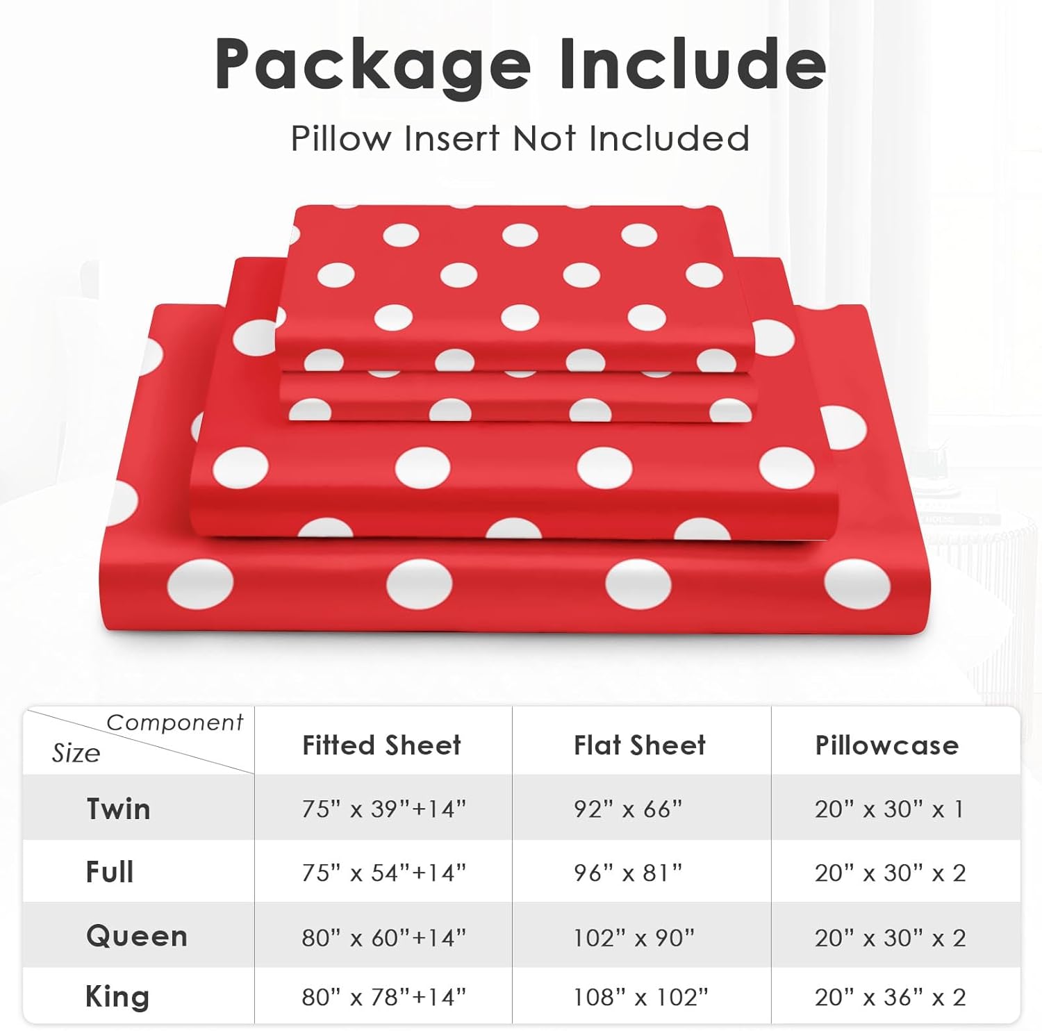 Pamnest Queen Size Bed Sheet Sets, Red Polka Dot Summer Soft Microfiber 4 Pcs Bedding Sets for Kids and Adults Bedroom Bed Decor, Cute Geometric Retro Flat, Fitted Sheet and 2 Pillowcases
