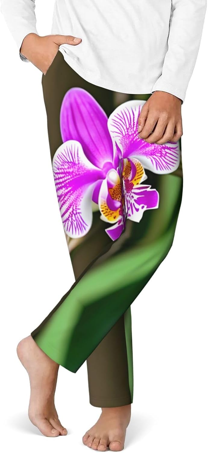 Orchid Print Comfortable Pajama Pants,Teenagers Pajama Pants,For Both Lounging At Home And Outings