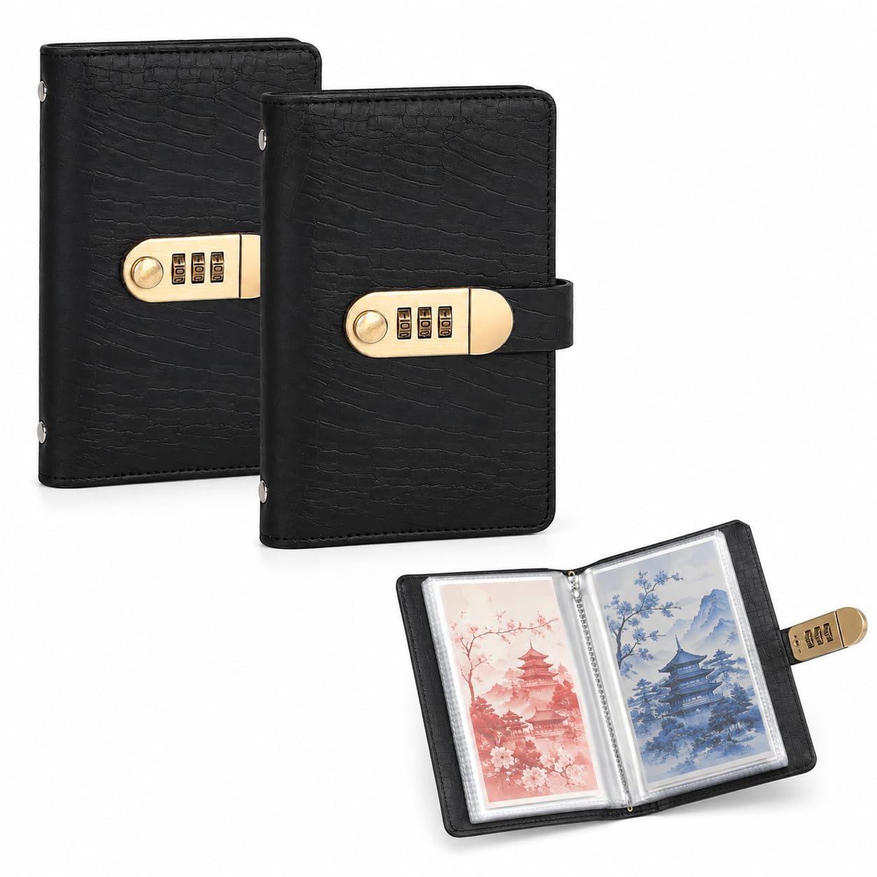Lockable Savings Notebook, Locking Banknote Collection Booklet，Black：2pcs